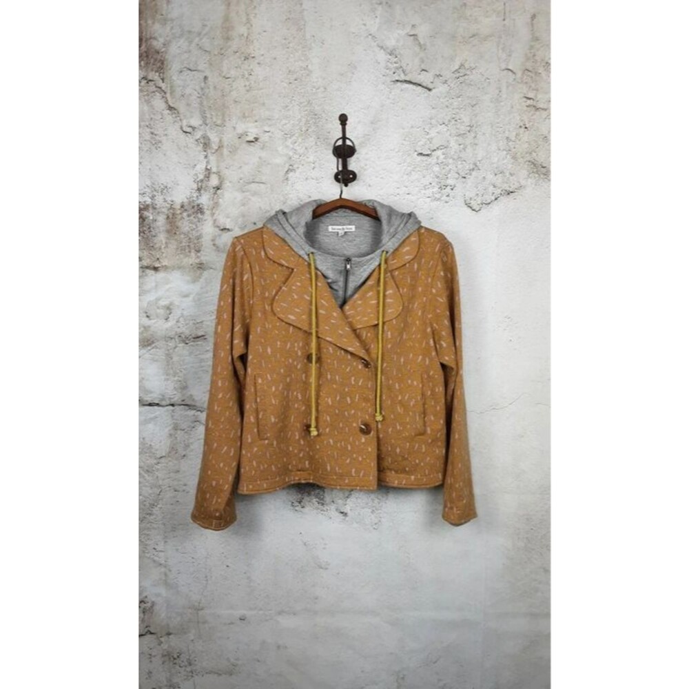 See and Be Seen Mustard Printed Hooded Jacket. Great for Fall
